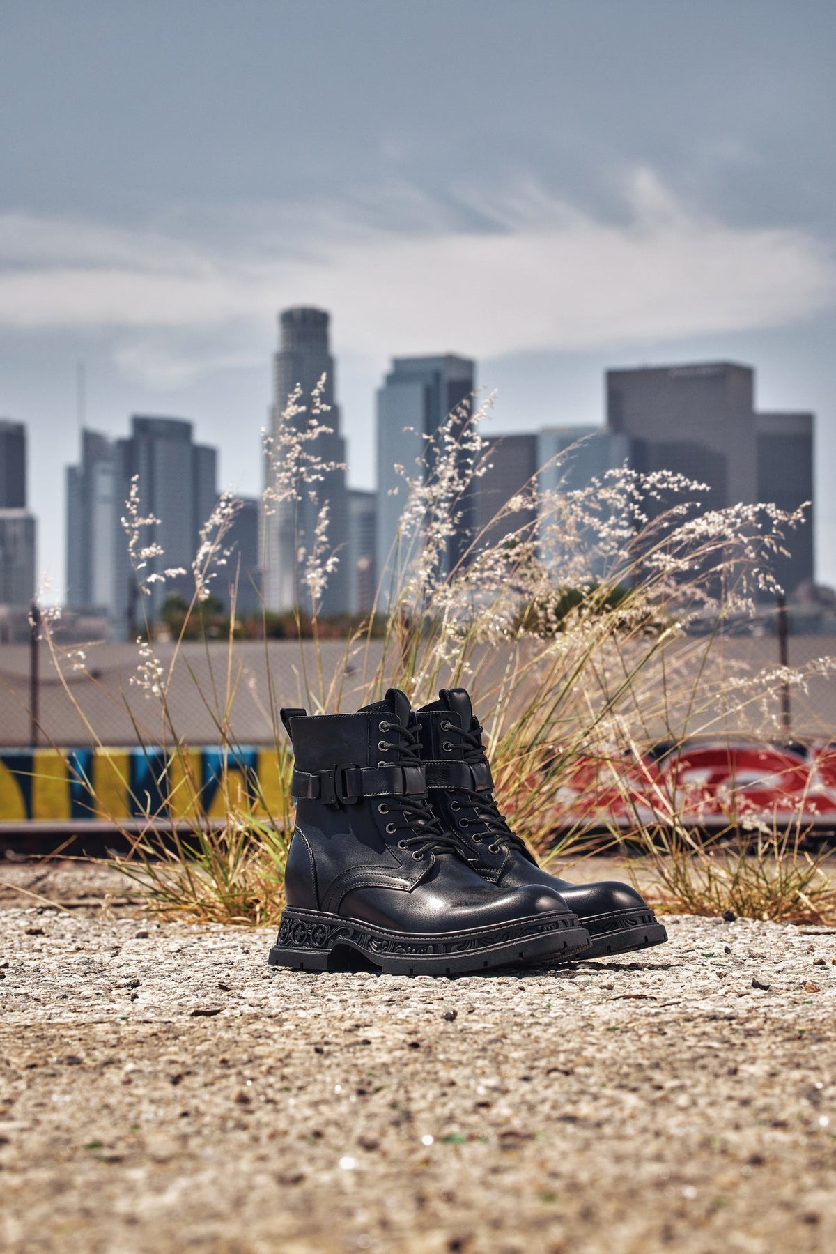 TOTO - W0661 - 3.2 Inches Taller (Black) - Chunky Sole Biker Style High Top Zipper Boot - Tigbul's Variety Fashion Shop