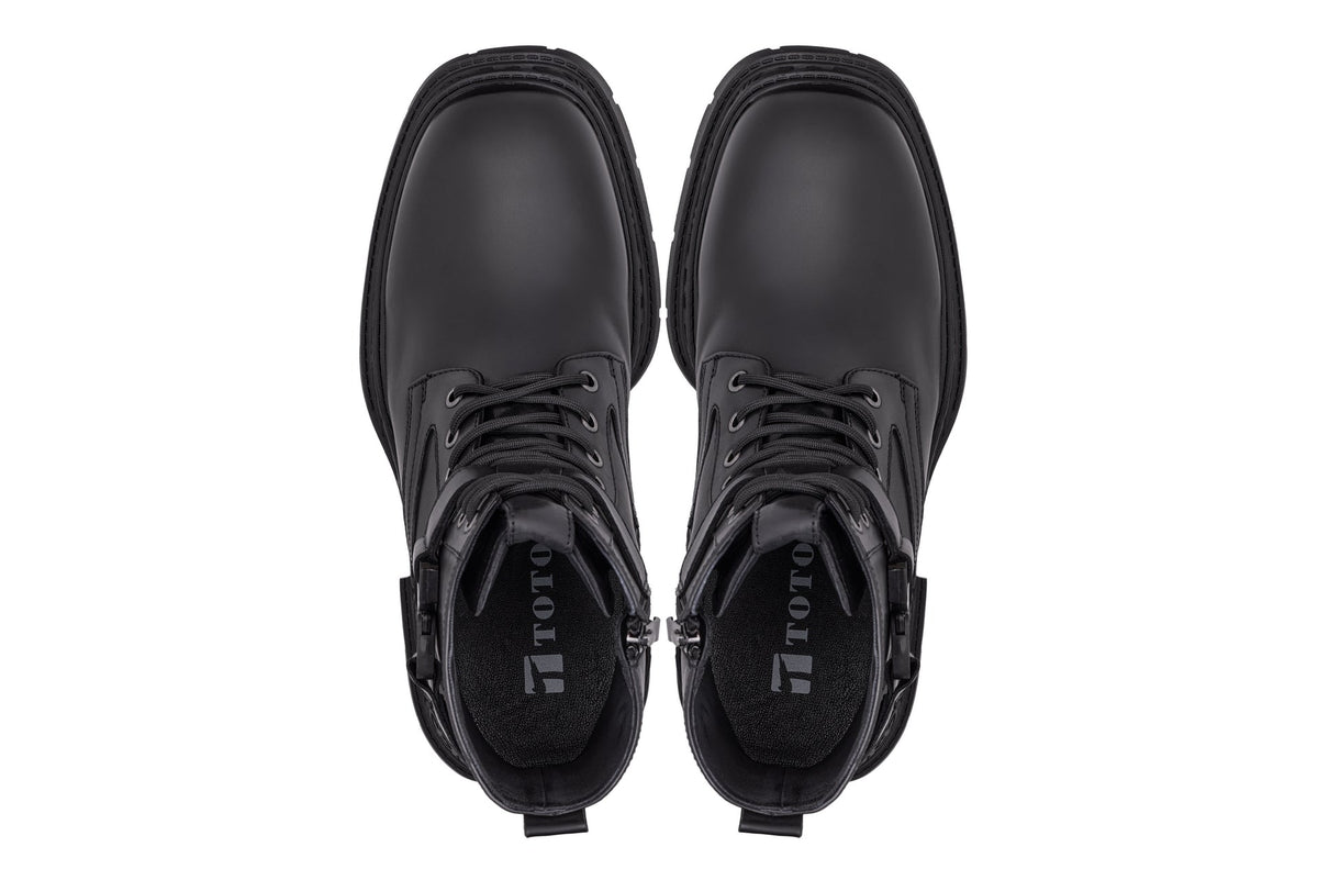 TOTO - W0661 - 3.2 Inches Taller (Black) - Chunky Sole Biker Style High Top Zipper Boot - Tigbul's Variety Fashion Shop