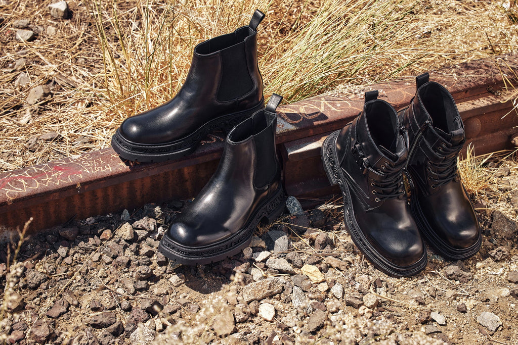 TOTO - W0661 - 3.2 Inches Taller (Black) - Chunky Sole Biker Style High Top Zipper Boot - Tigbul's Variety Fashion Shop