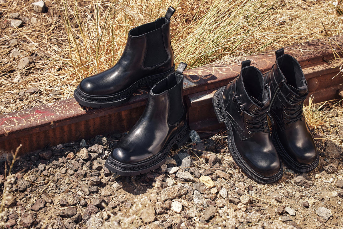 TOTO - W0661 - 3.2 Inches Taller (Black) - Chunky Sole Biker Style High Top Zipper Boot - Tigbul's Variety Fashion Shop