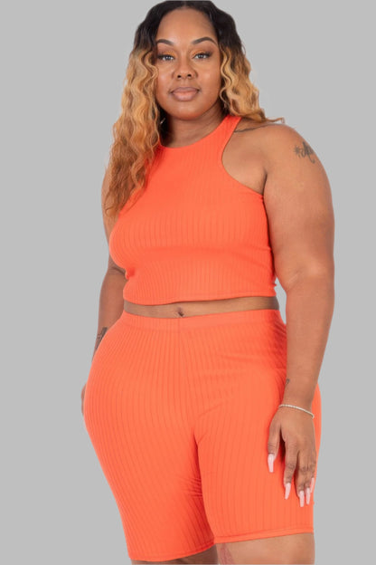 Plus Size Ribbed Cropped Tank Top And Biker Shorts Set - Tigbul's Variety Fashion Shop