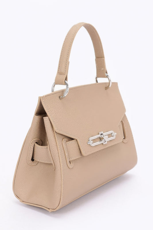 Faux Leather Top Handle Flap Bag - Tigbul's Variety Fashion Shop