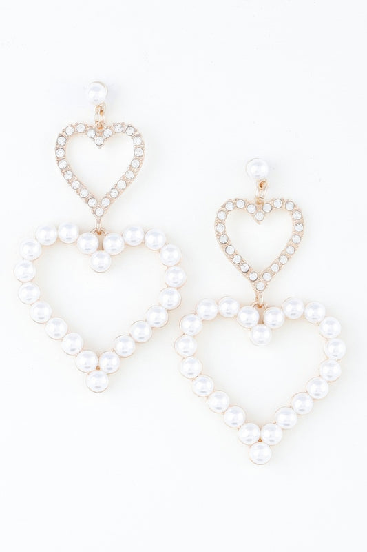 Twin Pearl Jewel Heart Drop Earrings - Tigbul's Variety Fashion Shop