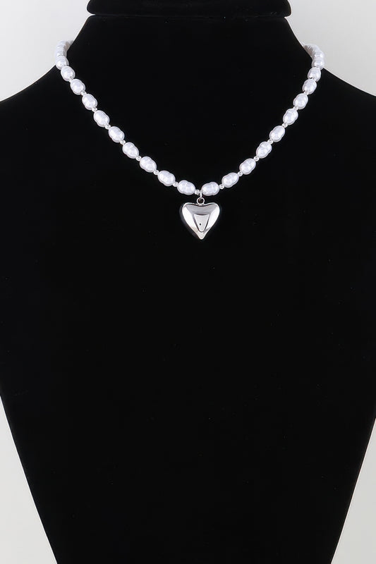 Shiny Heart Pearl Beaded Necklace - Tigbul's Variety Fashion Shop