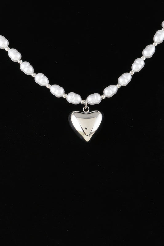 Shiny Heart Pearl Beaded Necklace - Tigbul's Variety Fashion Shop