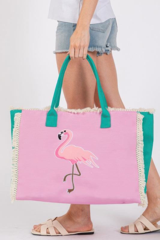Embroidered Anchor Patch Fringe Tote Bag - Tigbul's Variety Fashion Shop