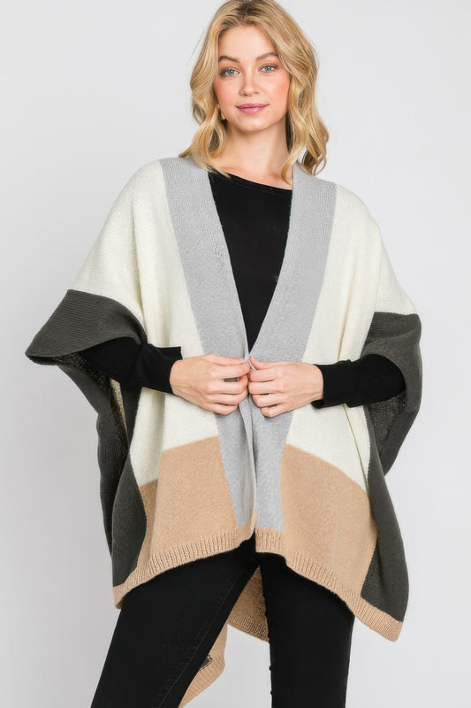 Soft Color Blocked Ruana - Tigbul's Variety Fashion Shop