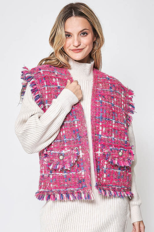 Plaid Tweed Vest - Tigbul's Variety Fashion Shop