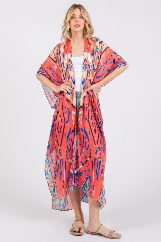 Boho Print Open Front Long Kimono - Tigbul's Variety Fashion Shop