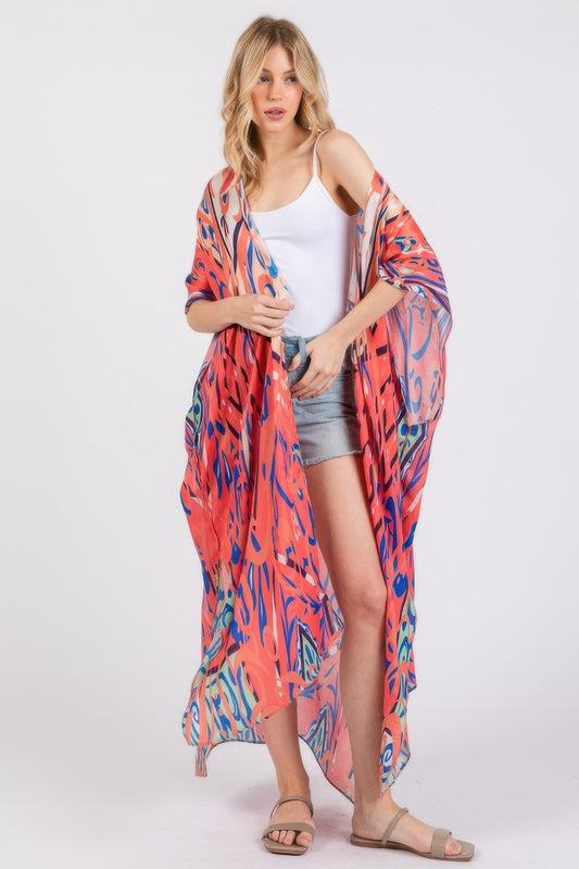 Boho Print Open Front Long Kimono - Tigbul's Variety Fashion Shop