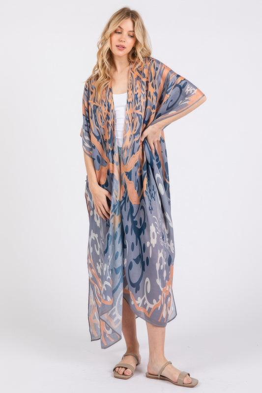 Boho Print Open Front Long Kimono - Tigbul's Variety Fashion Shop
