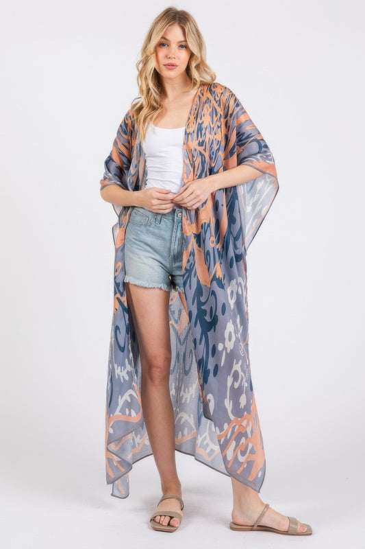 Boho Print Open Front Long Kimono - Tigbul's Variety Fashion Shop