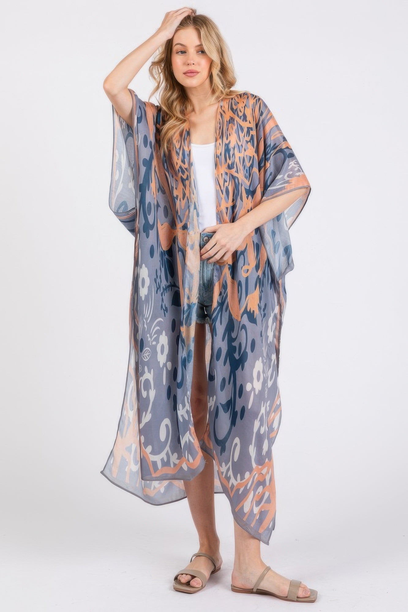 Boho Print Open Front Long Kimono - Tigbul's Variety Fashion Shop