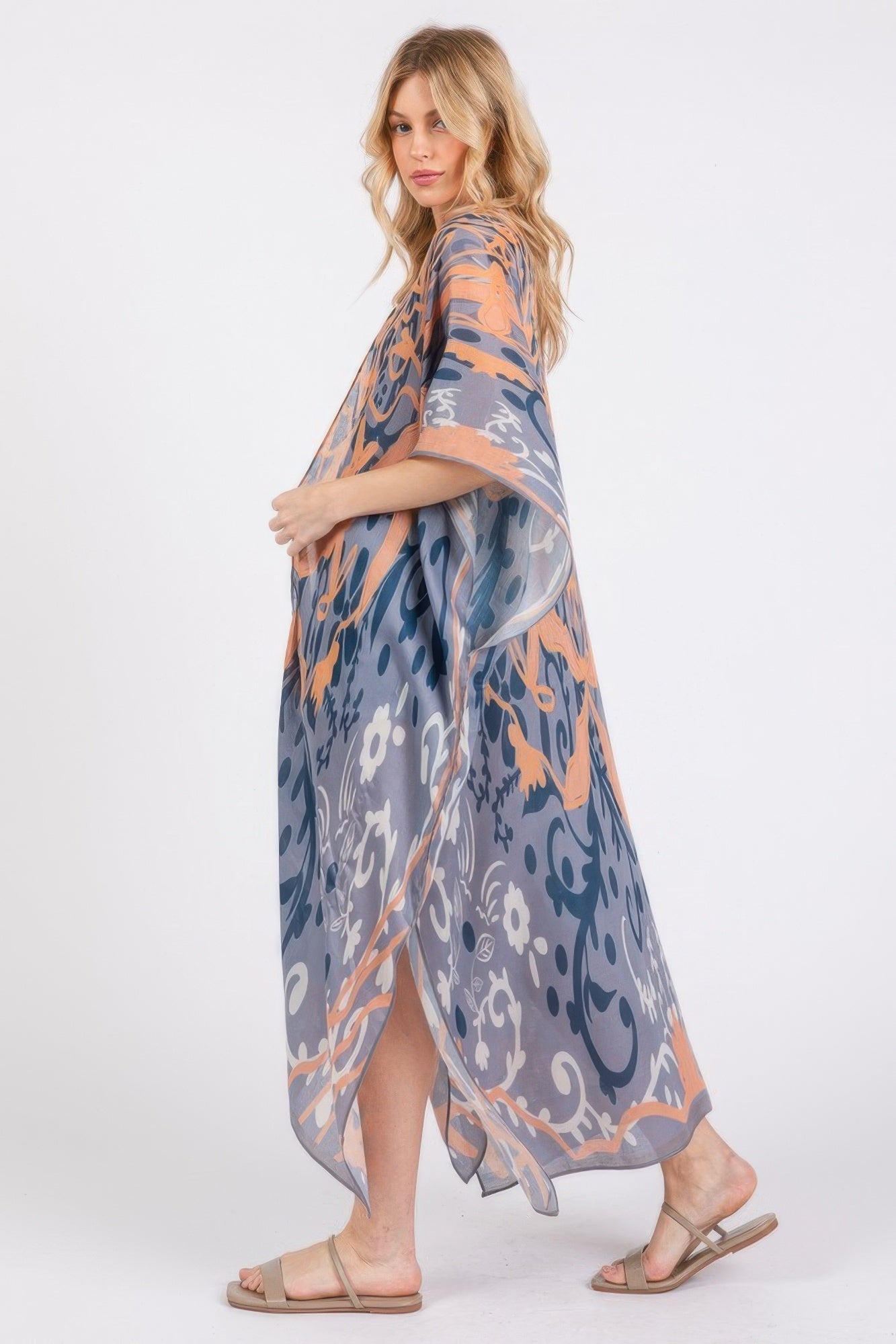 Boho Print Open Front Long Kimono - Tigbul's Variety Fashion Shop