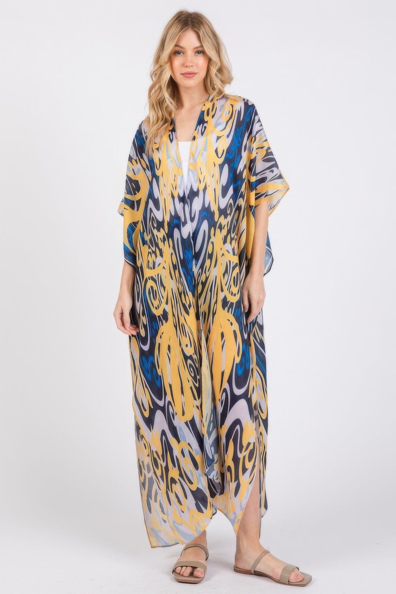 Boho Print Open Front Long Kimono - Tigbul's Variety Fashion Shop