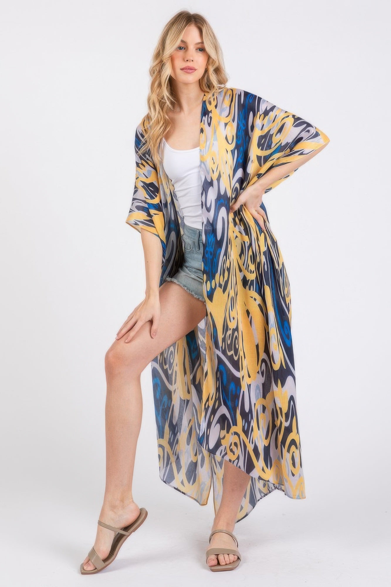 Boho Print Open Front Long Kimono - Tigbul's Variety Fashion Shop