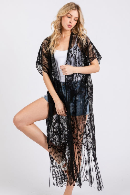 Elegant Lace Fringe Cover Up Kimono - Tigbul's Variety Fashion Shop