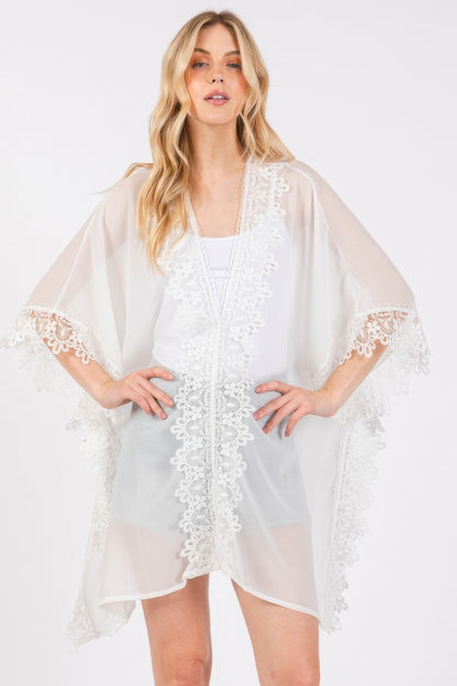 Flower Pattern Trim Detail Poncho - Tigbul's Variety Fashion Shop