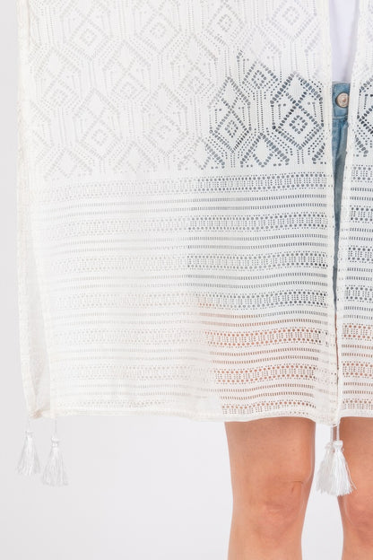Geometric Pattern Tassel Cover Up - Tigbul's Variety Fashion Shop