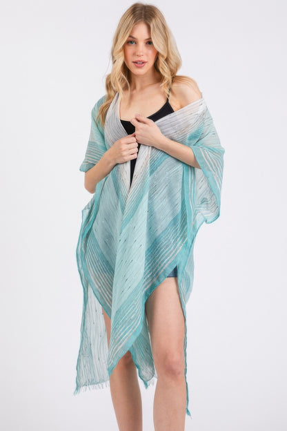 Striped Two Tone Cover Up Kimono - Tigbul's Variety Fashion Shop