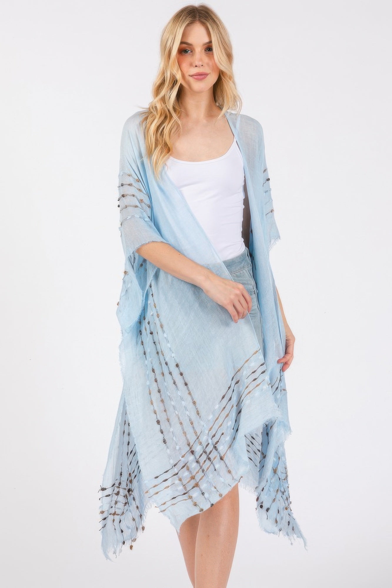 Colored Stitch Kimono - Tigbul's Variety Fashion Shop