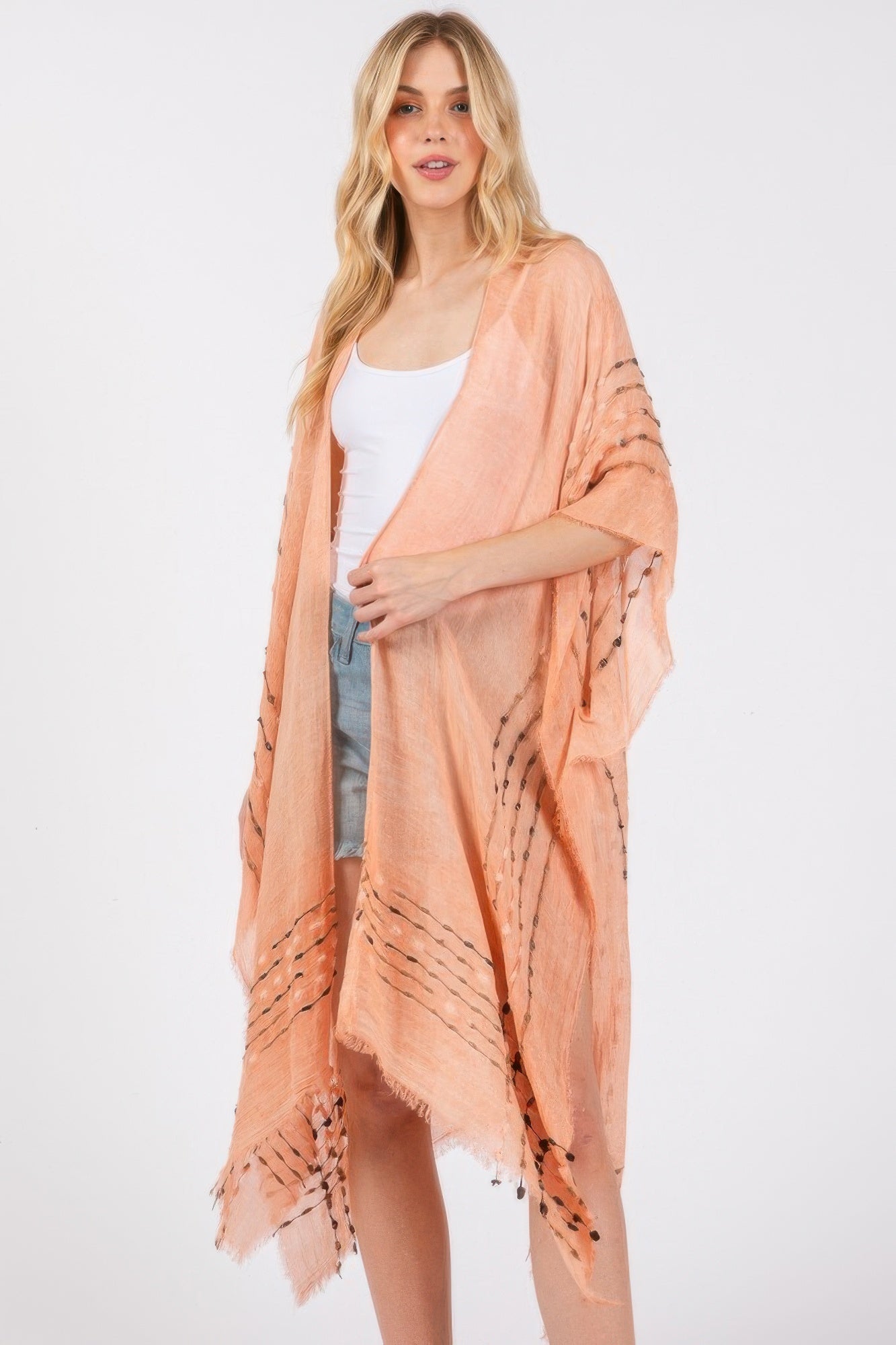 Colored Stitch Kimono - Tigbul's Variety Fashion Shop