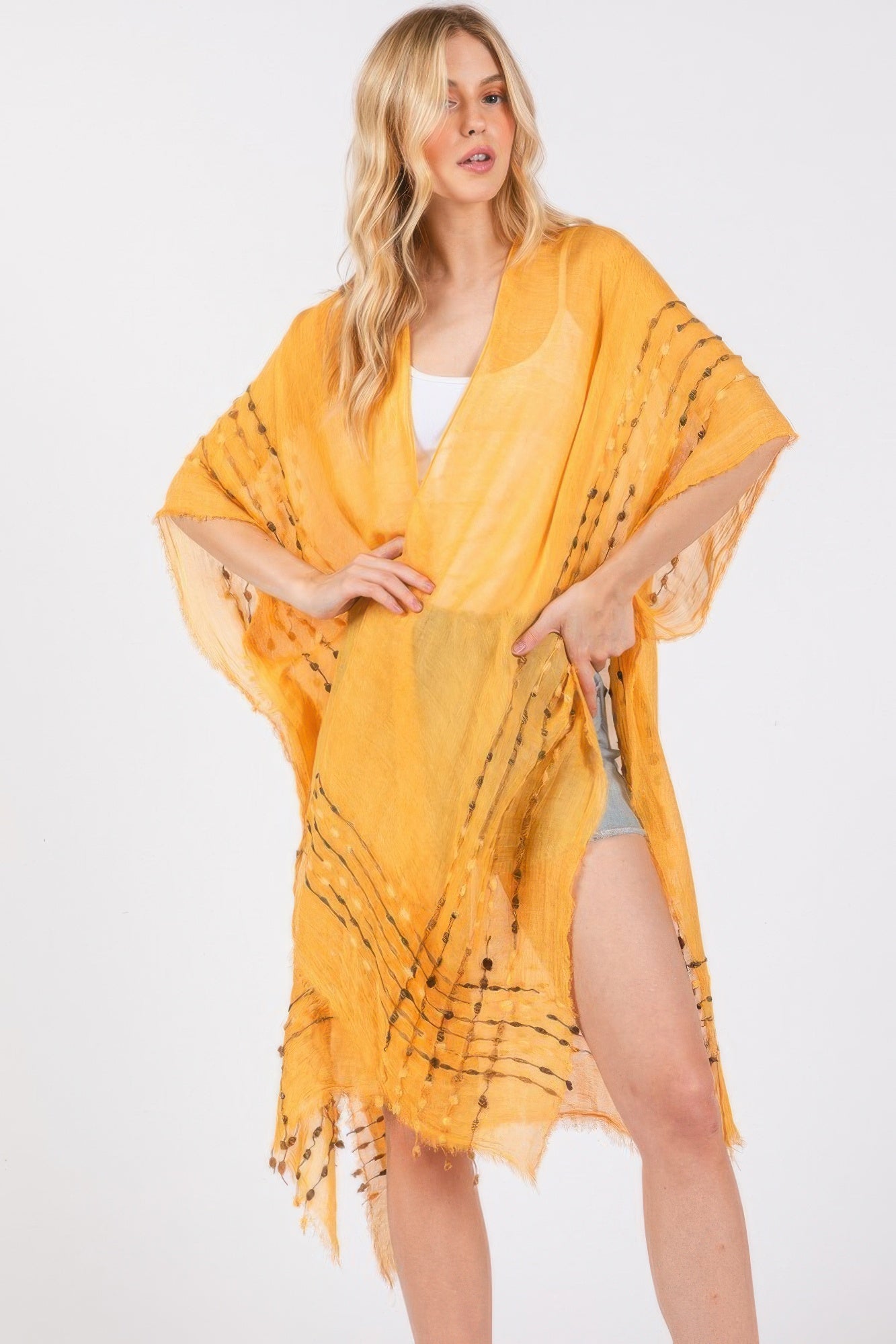 Colored Stitch Kimono - Tigbul's Variety Fashion Shop