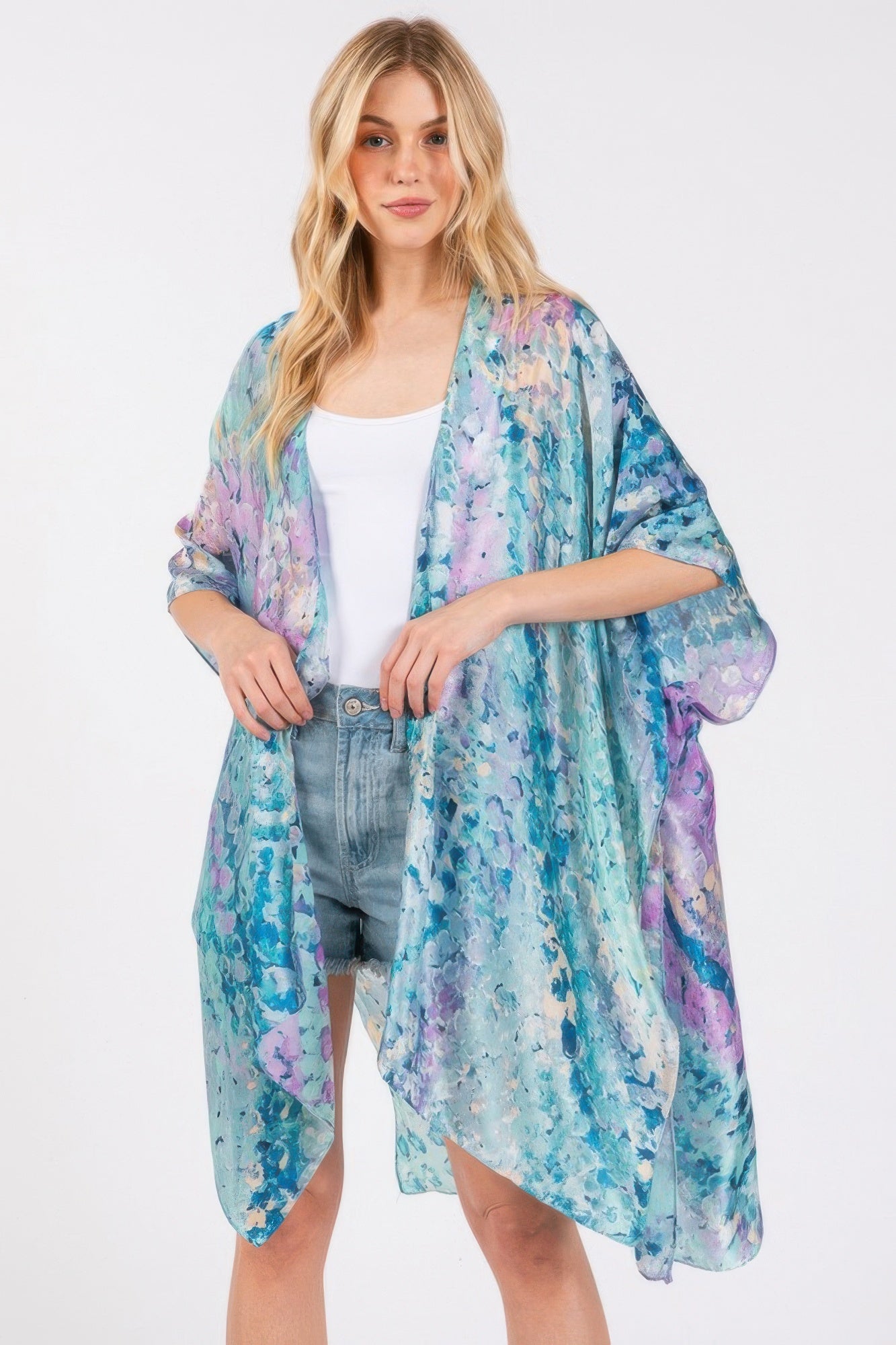 Abstract Print Silky Feel Kimono - Tigbul's Variety Fashion Shop