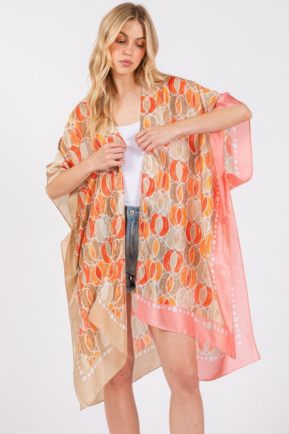 Two Tones Trim Abstract Print Silky Feel Kimono - Tigbul's Variety Fashion Shop