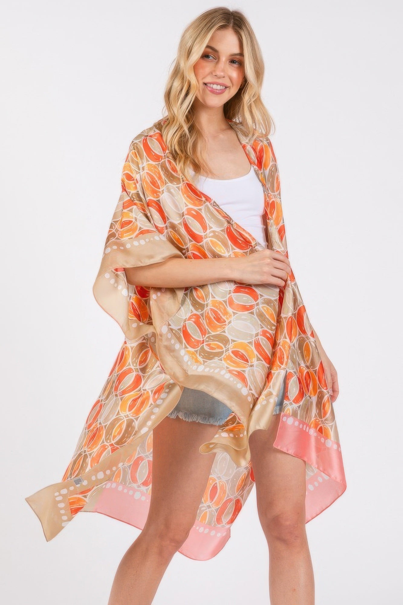 Two Tones Trim Abstract Print Silky Feel Kimono - Tigbul's Variety Fashion Shop