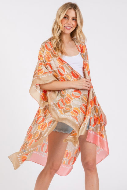 Two Tones Trim Abstract Print Silky Feel Kimono - Tigbul's Variety Fashion Shop