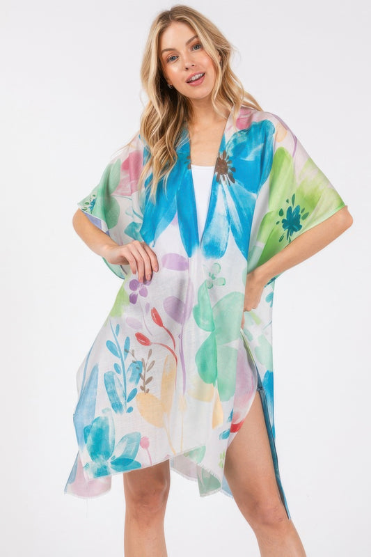 Watercolor Flower Print Kimono - Tigbul's Variety Fashion Shop