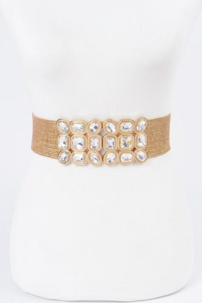 Multi Stone Metallic Straw Stretch Belt - Tigbul's Variety Fashion Shop