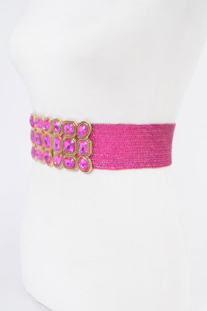 Multi Stone Metallic Straw Stretch Belt - Tigbul's Variety Fashion Shop