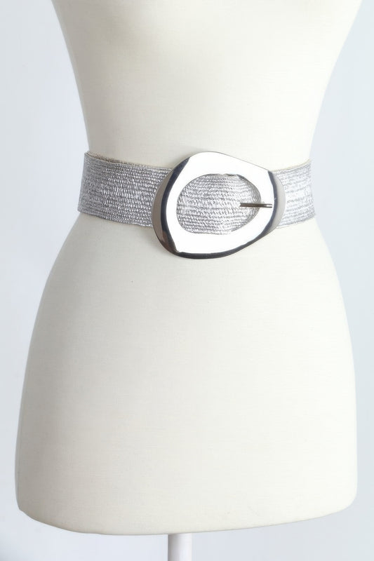 Vintage Metal Buckle Metallic Stretch Straw Belt - Tigbul's Variety Fashion Shop