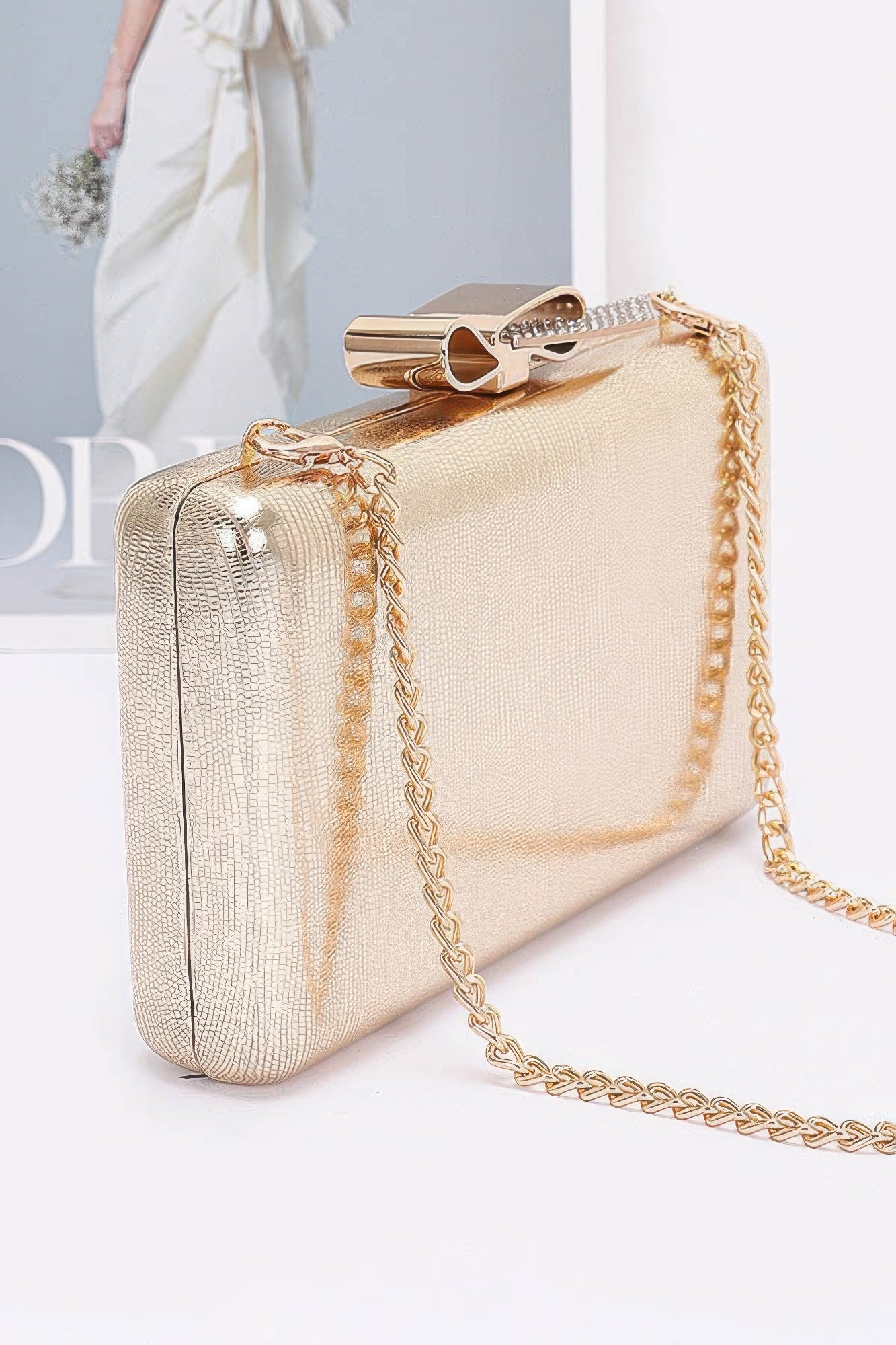 Metal Ribbon Top Case Clutch - Tigbul's Variety Fashion Shop