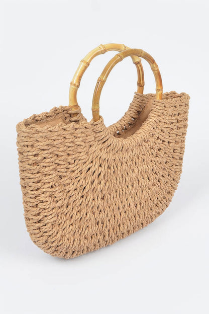 Khaki Braided Summer Clutch Tote Bag - Tigbul's Variety Fashion Shop
