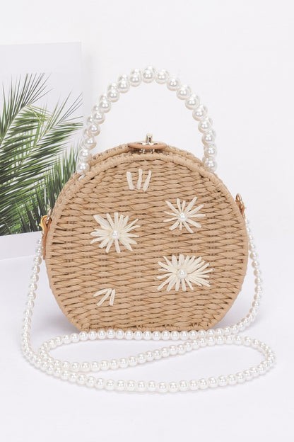 Faux Straw Handmade Clutch W/pearl Handle - Tigbul's Variety Fashion Shop