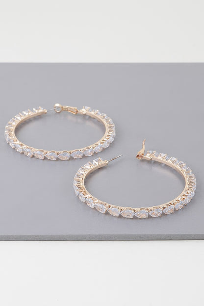 Teardrop Bejeweled Hoop Earrings - Tigbul's Variety Fashion Shop