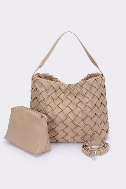 Faux Leather Braided Embossed Hobo Bag - Tigbul's Variety Fashion Shop
