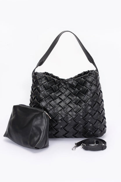 Faux Leather Braided Embossed Hobo Bag - Tigbul's Variety Fashion Shop