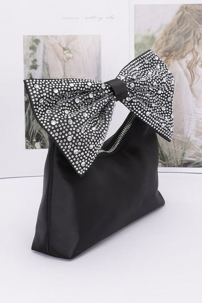 Rhinestone Hotfix Bow Handle Nylon Clutch - Tigbul's Variety Fashion Shop