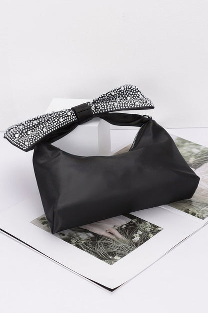 Rhinestone Hotfix Bow Handle Nylon Clutch - Tigbul's Variety Fashion Shop