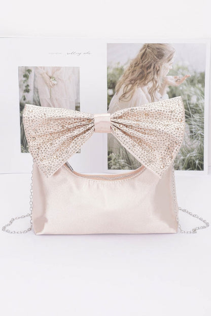 Rhinestone Hotfix Bow Handle Nylon Clutch - Tigbul's Variety Fashion Shop
