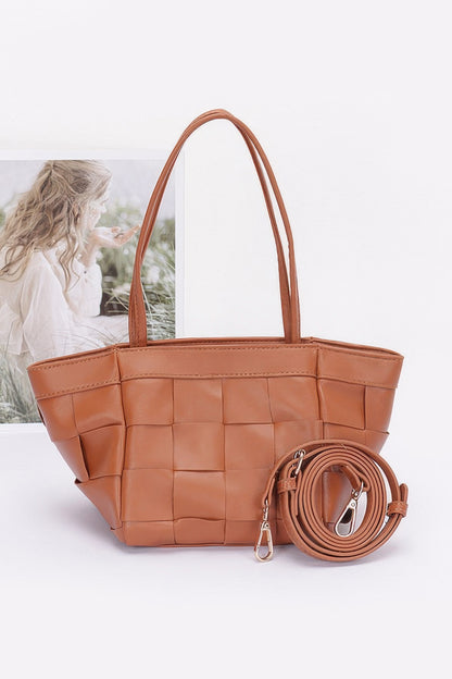 Faux Leather Braided Tote Bag - Tigbul's Variety Fashion Shop