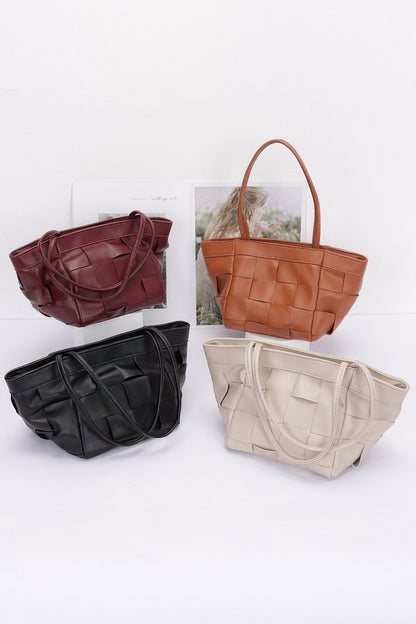 Faux Leather Braided Tote Bag - Tigbul's Variety Fashion Shop