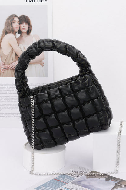 Quilted Faux Leather Padded Handle Bag - Tigbul's Variety Fashion Shop