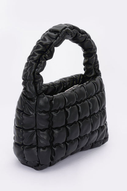 Quilted Faux Leather Padded Handle Bag - Tigbul's Variety Fashion Shop