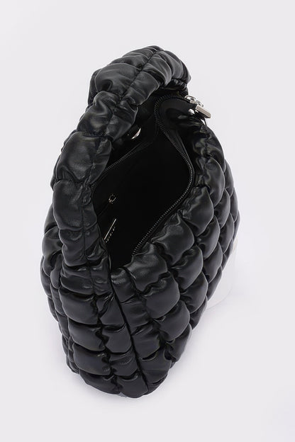 Quilted Faux Leather Padded Handle Bag - Tigbul's Variety Fashion Shop