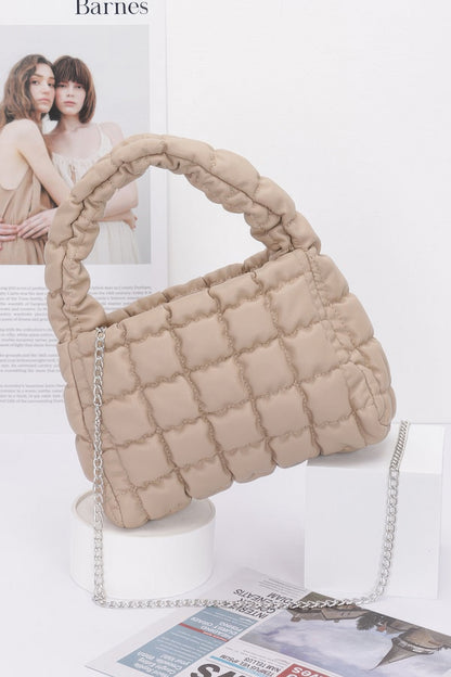 Quilted Faux Leather Padded Handle Bag - Tigbul's Variety Fashion Shop